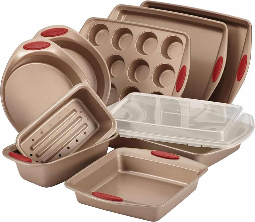 a closeup of bakeware utensils like trays, bowls and dishes