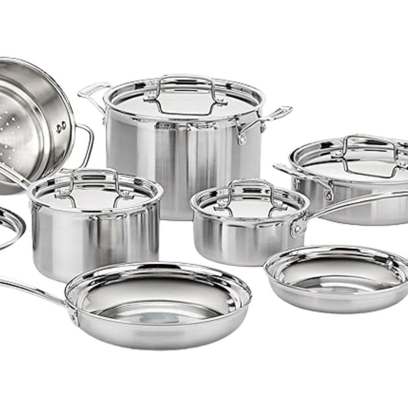 Cuisinart 12 Piece Cookware Set, MultiClad Pro Triple Ply, Silver, MCP-12N