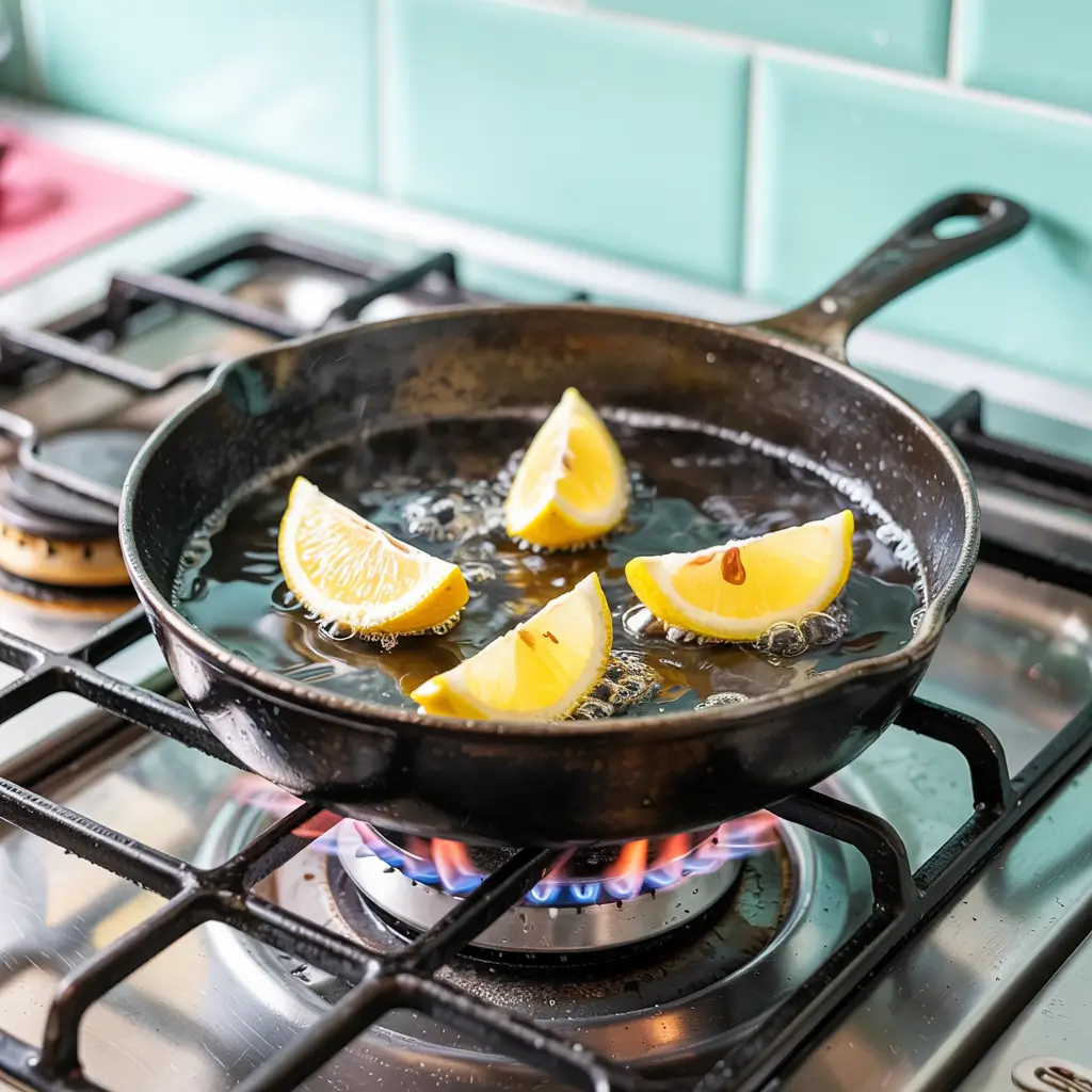 cleaning of burnt skillet with lemons
